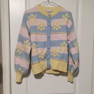 Zara Yellow and Blue Floral Cardigan